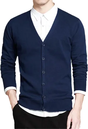 Sweater Men V-Neck Solid Slim Fit Knitting Sweaters Cardigan Autumn Casual Tops
