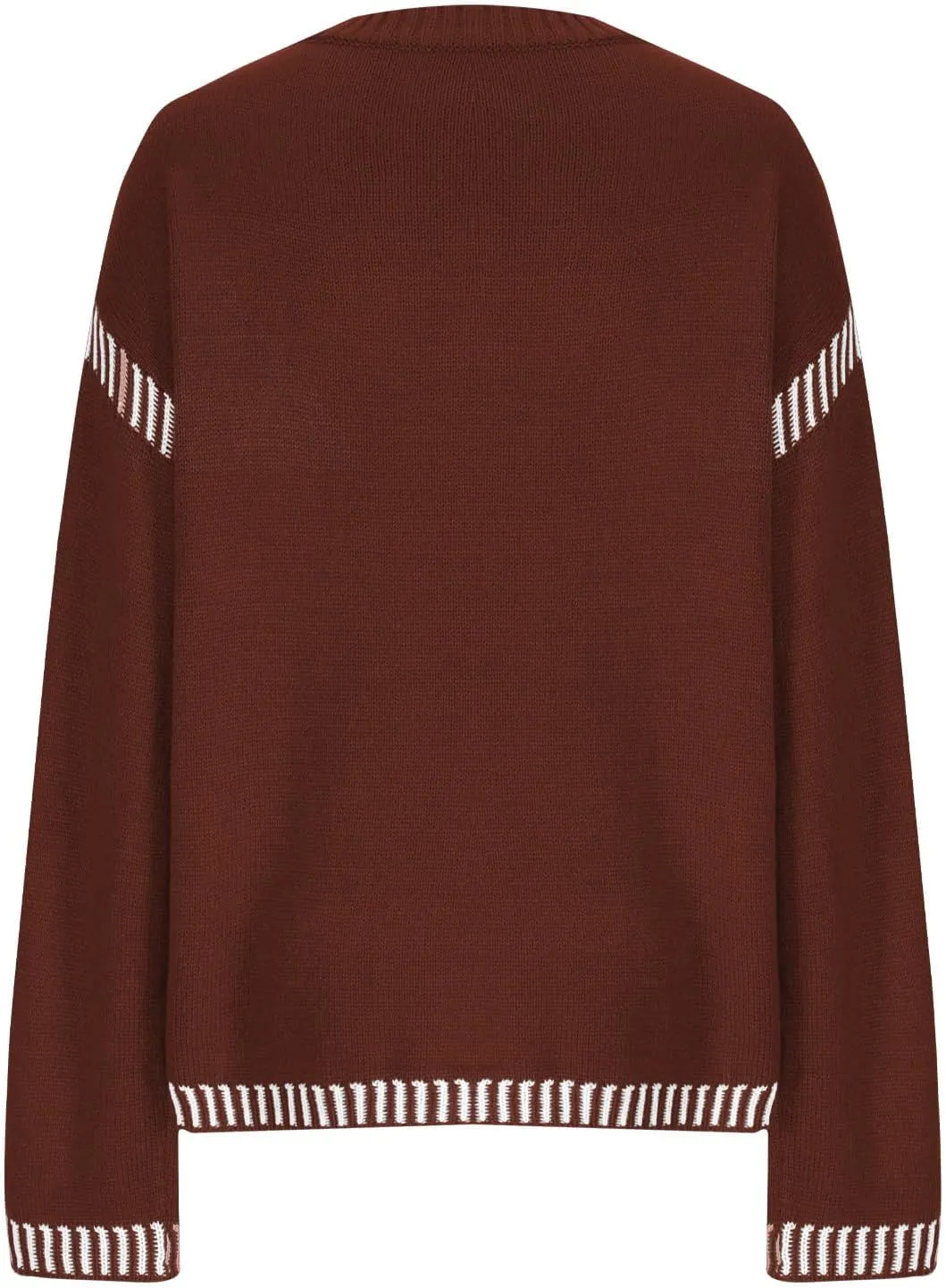 Sweaters for Women Trendy Casual Long Sleeve Crew Neck Loose Patchwork Knitted Pullover Sweaters 2024 Fall Clothes