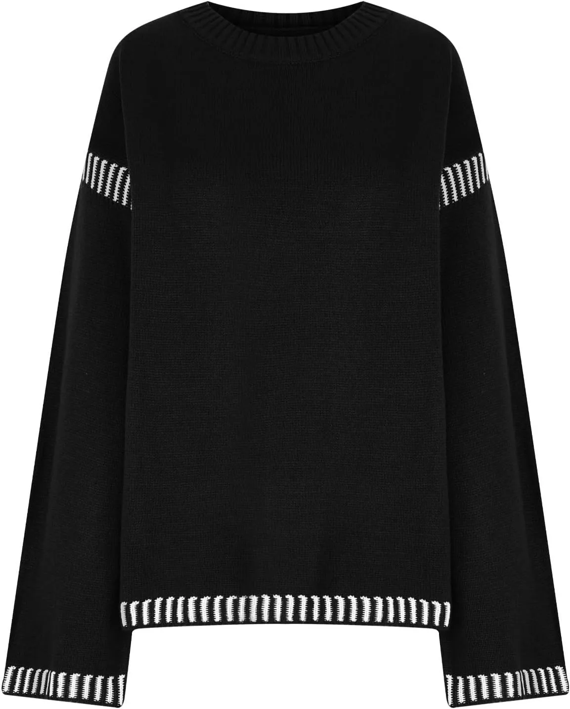 Sweaters for Women Trendy Casual Long Sleeve Crew Neck Loose Patchwork Knitted Pullover Sweaters 2024 Fall Clothes
