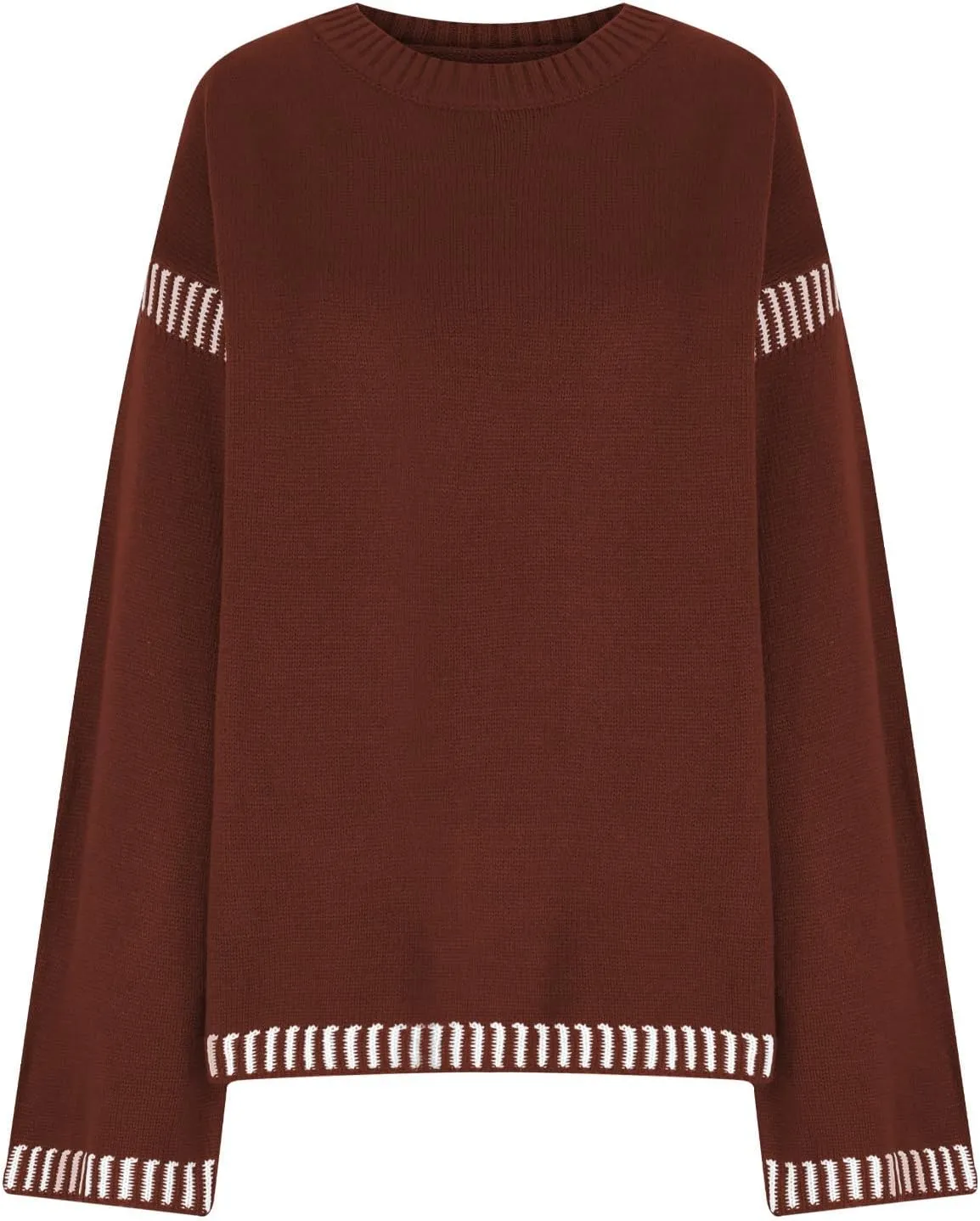 Sweaters for Women Trendy Casual Long Sleeve Crew Neck Loose Patchwork Knitted Pullover Sweaters 2024 Fall Clothes