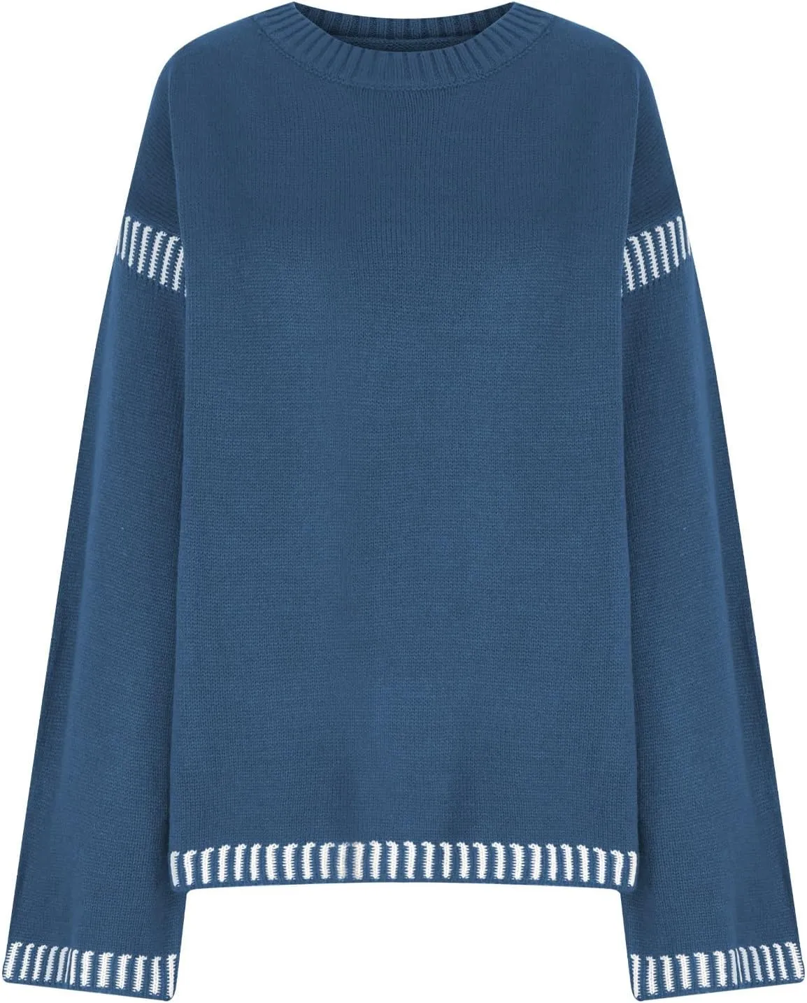 Sweaters for Women Trendy Casual Long Sleeve Crew Neck Loose Patchwork Knitted Pullover Sweaters 2024 Fall Clothes