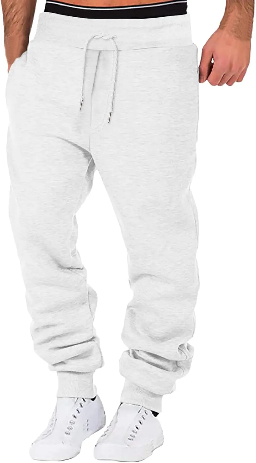 Sweatpants for Men Comfy Track Cuff Lace up Solid Color Workout Pants with Pocket Fleece Active Tech Joggers