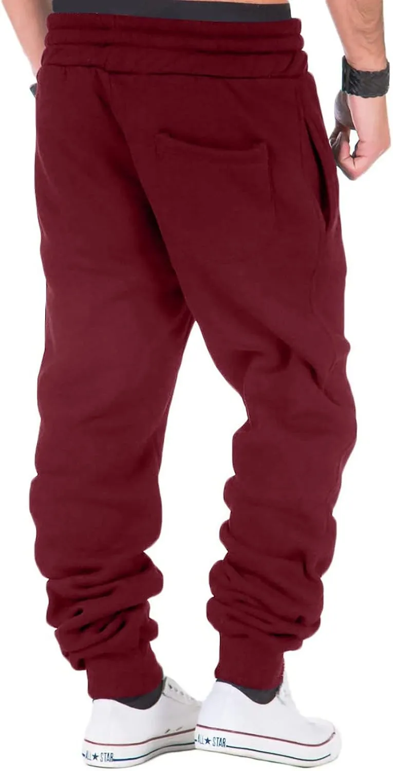 Sweatpants for Men Comfy Track Cuff Lace up Solid Color Workout Pants with Pocket Fleece Active Tech Joggers