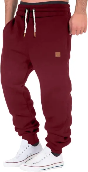 Sweatpants for Men Comfy Track Cuff Lace up Solid Color Workout Pants with Pocket Fleece Active Tech Joggers