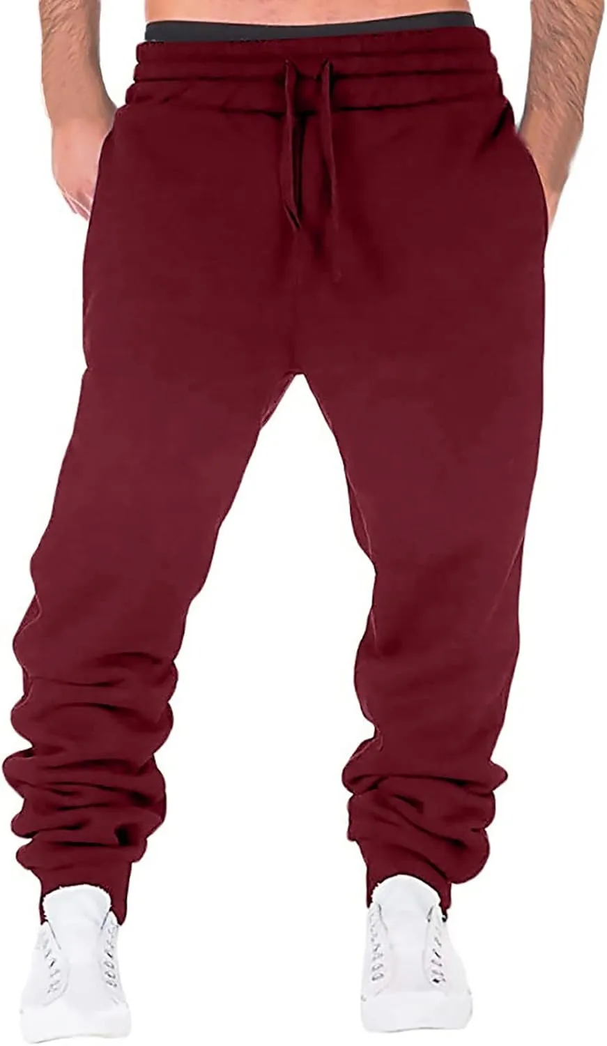 Sweatpants for Men Comfy Track Cuff Lace up Solid Color Workout Pants with Pocket Fleece Active Tech Joggers