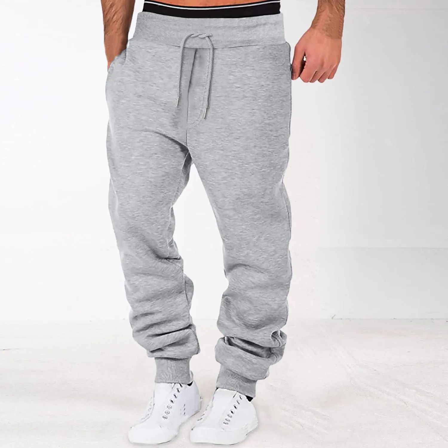 Sweatpants for Men Comfy Track Cuff Lace up Solid Color Workout Pants with Pocket Fleece Active Tech Joggers