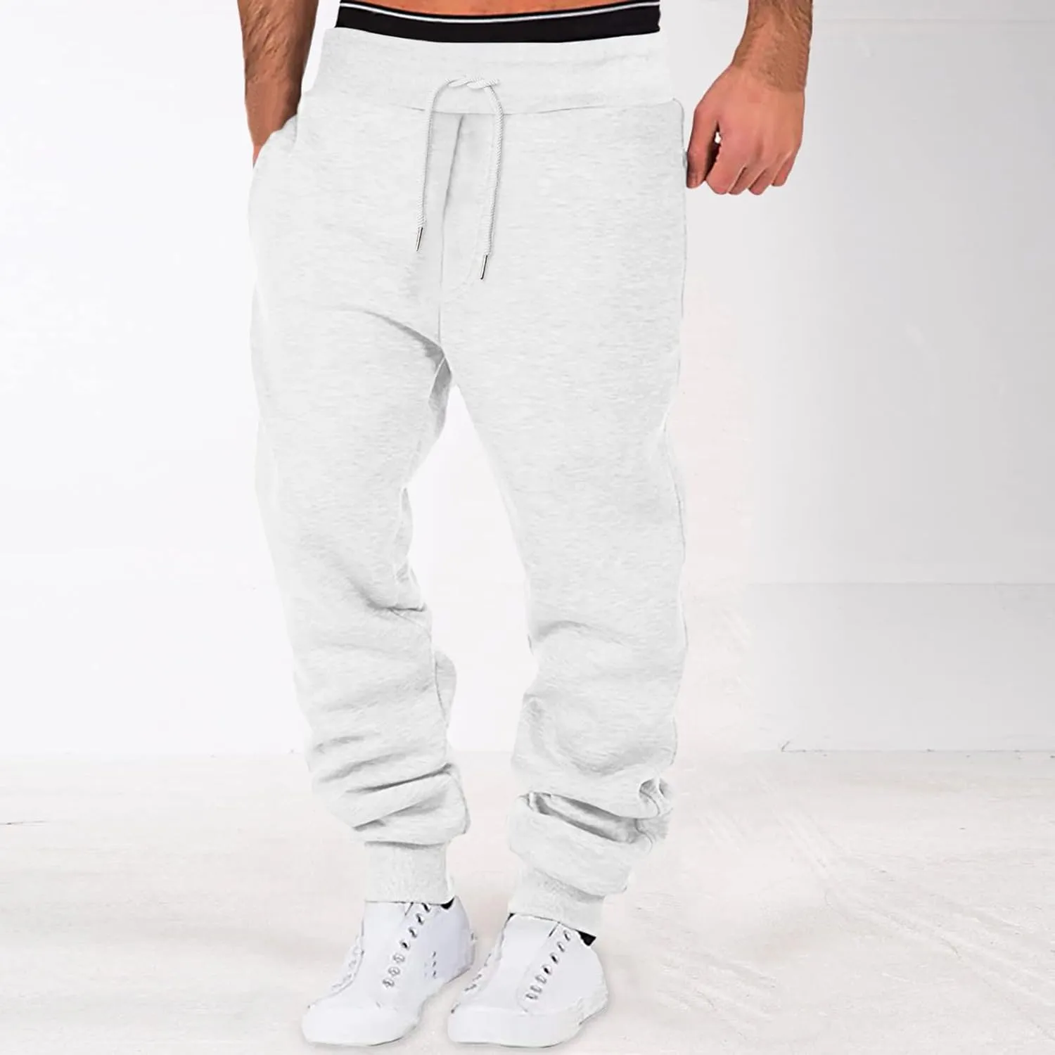 Sweatpants for Men Comfy Track Cuff Lace up Solid Color Workout Pants with Pocket Fleece Active Tech Joggers