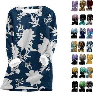 Sweatshirts for Women Fleece Sherpa Lined Pullover Sweatshirt Long Sleeve Crewneck Blouse Sweater Thermal Thick Top
