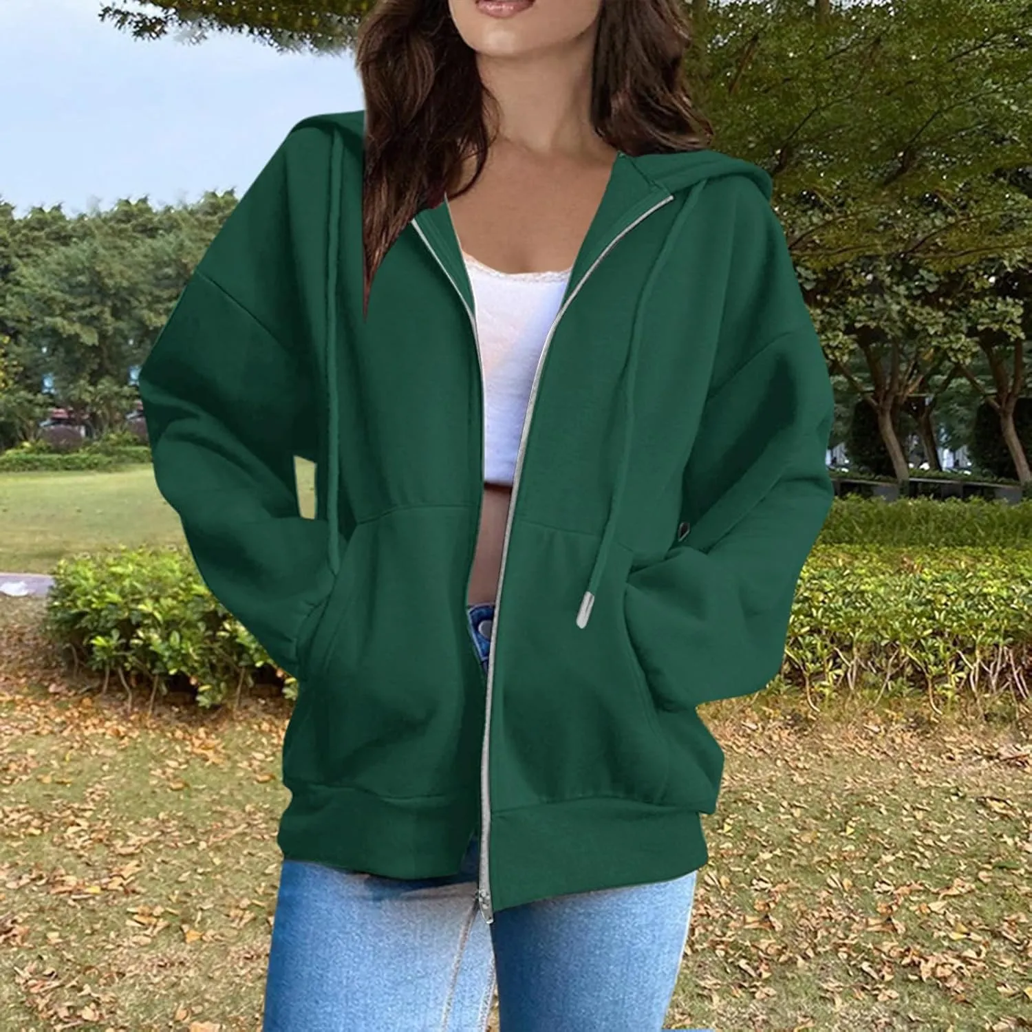 Sweatshirts for Women Womens Fashion Women Zip Up Hoodies Oversized Sweatshirts Casual 2024 Fall Jacket with Pockets