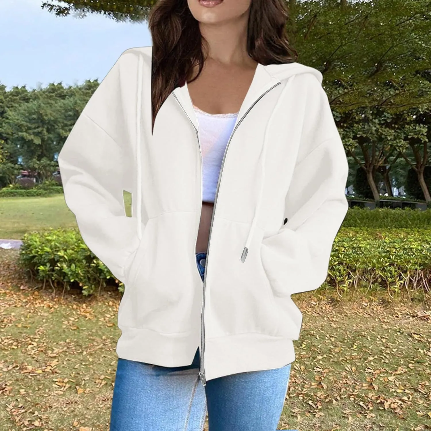 Sweatshirts for Women Womens Fashion Women Zip Up Hoodies Oversized Sweatshirts Casual 2024 Fall Jacket with Pockets