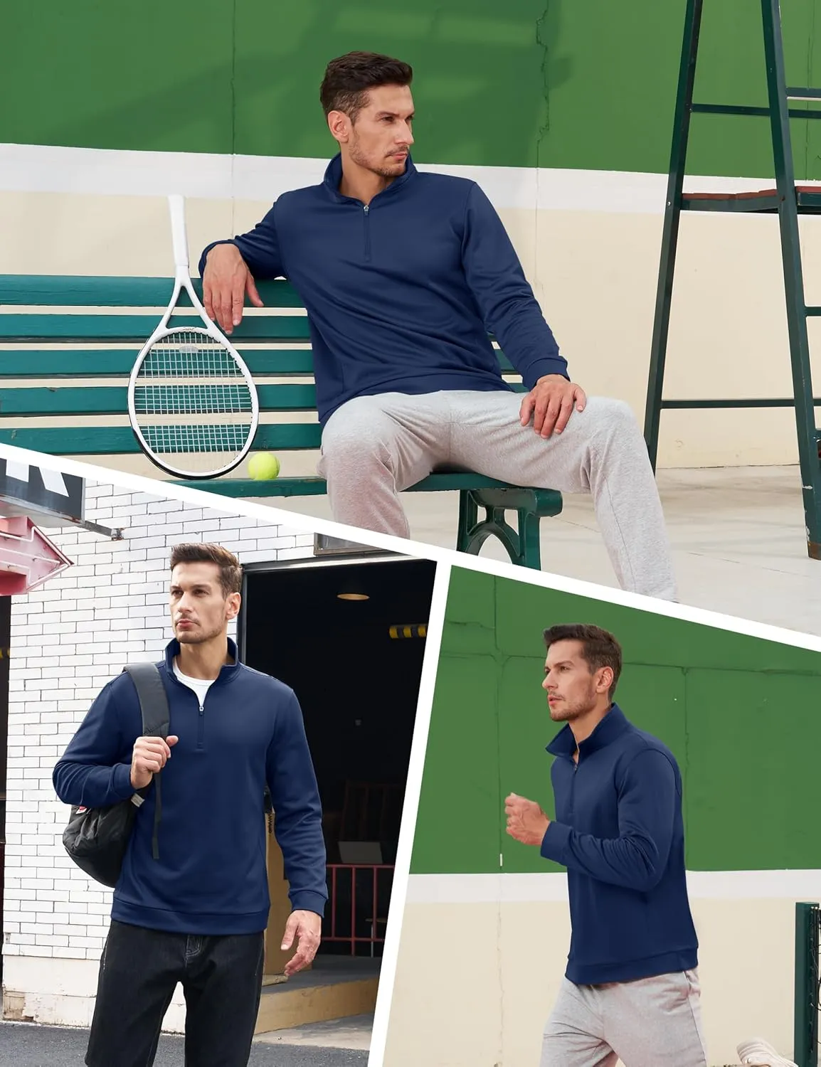 TACVASEN Men's Quarter Zip Pullover Sweatshirts Lightweight Fleece Lined Thermal Sweatshirts 1/4 Zip Golf Sweaters