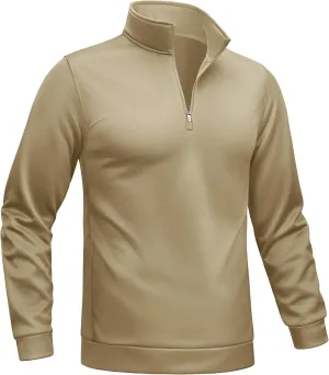 TACVASEN Men's Quarter Zip Pullover Sweatshirts Lightweight Fleece Lined Thermal Sweatshirts 1/4 Zip Golf Sweaters