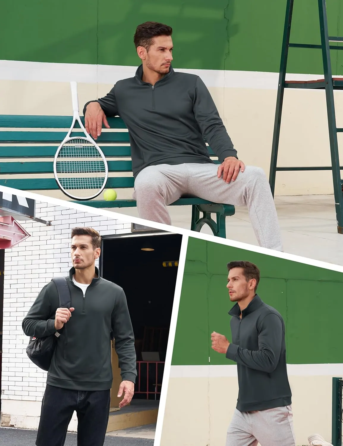 TACVASEN Men's Quarter Zip Pullover Sweatshirts Lightweight Fleece Lined Thermal Sweatshirts 1/4 Zip Golf Sweaters