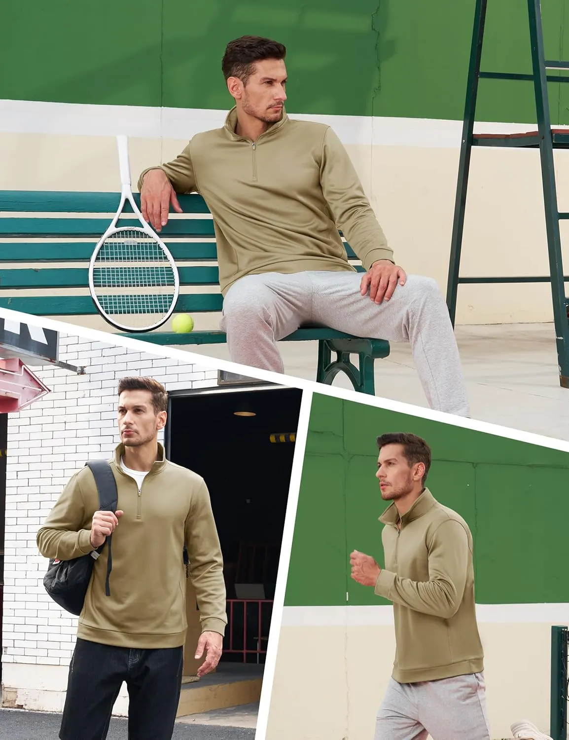 TACVASEN Men's Quarter Zip Pullover Sweatshirts Lightweight Fleece Lined Thermal Sweatshirts 1/4 Zip Golf Sweaters