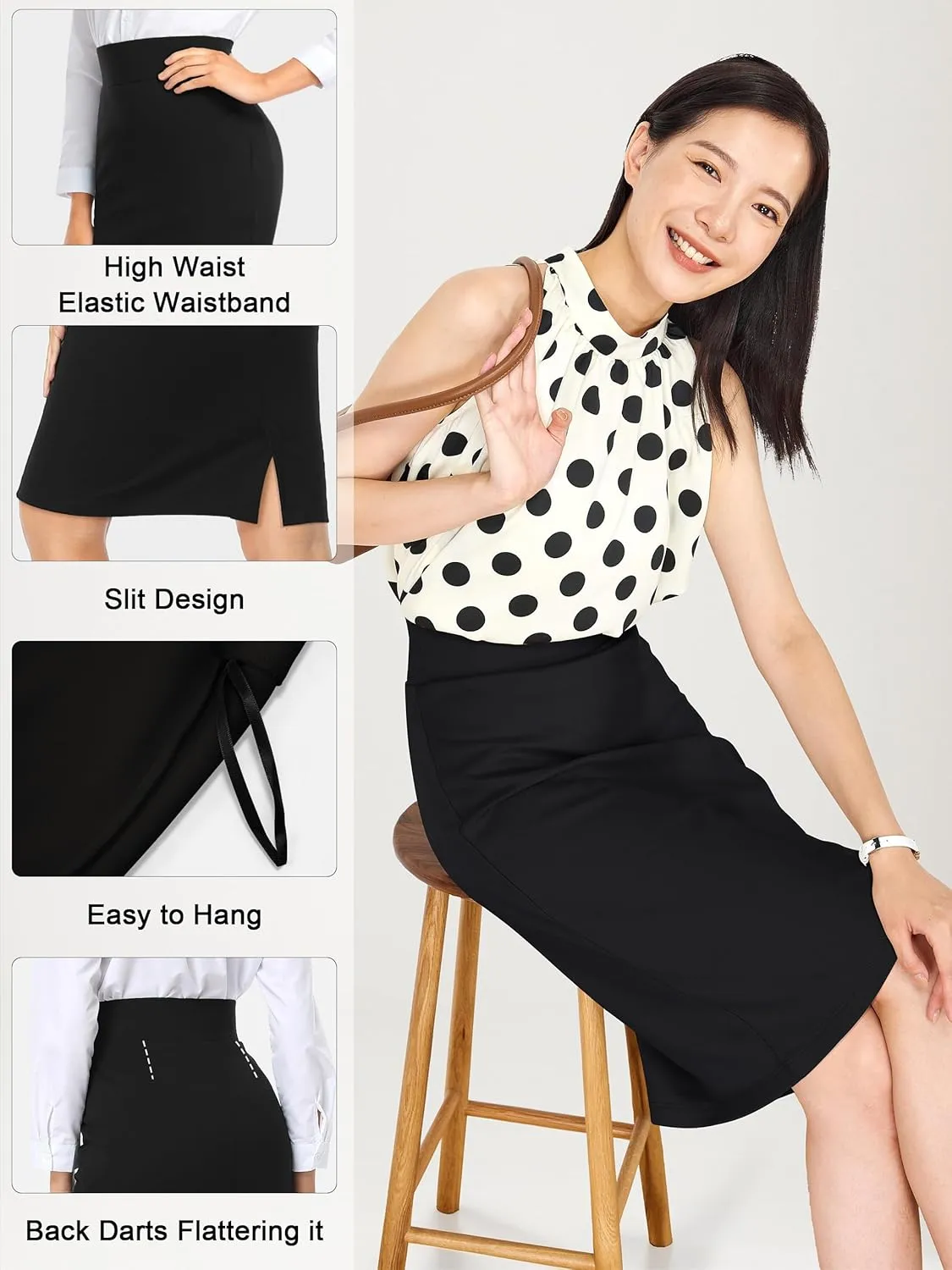 Tapata Womens Pencil Skirts Stretch Office Work Skirt Knee Length High Waist Midi Ponte Bodycon for Business Casual