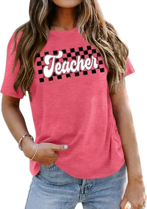 Teacher Shirts Women Vintage Teacher Graphic Tshirt Teacher Life T Shirt Kindergarten Teachers Tees Casual Tops