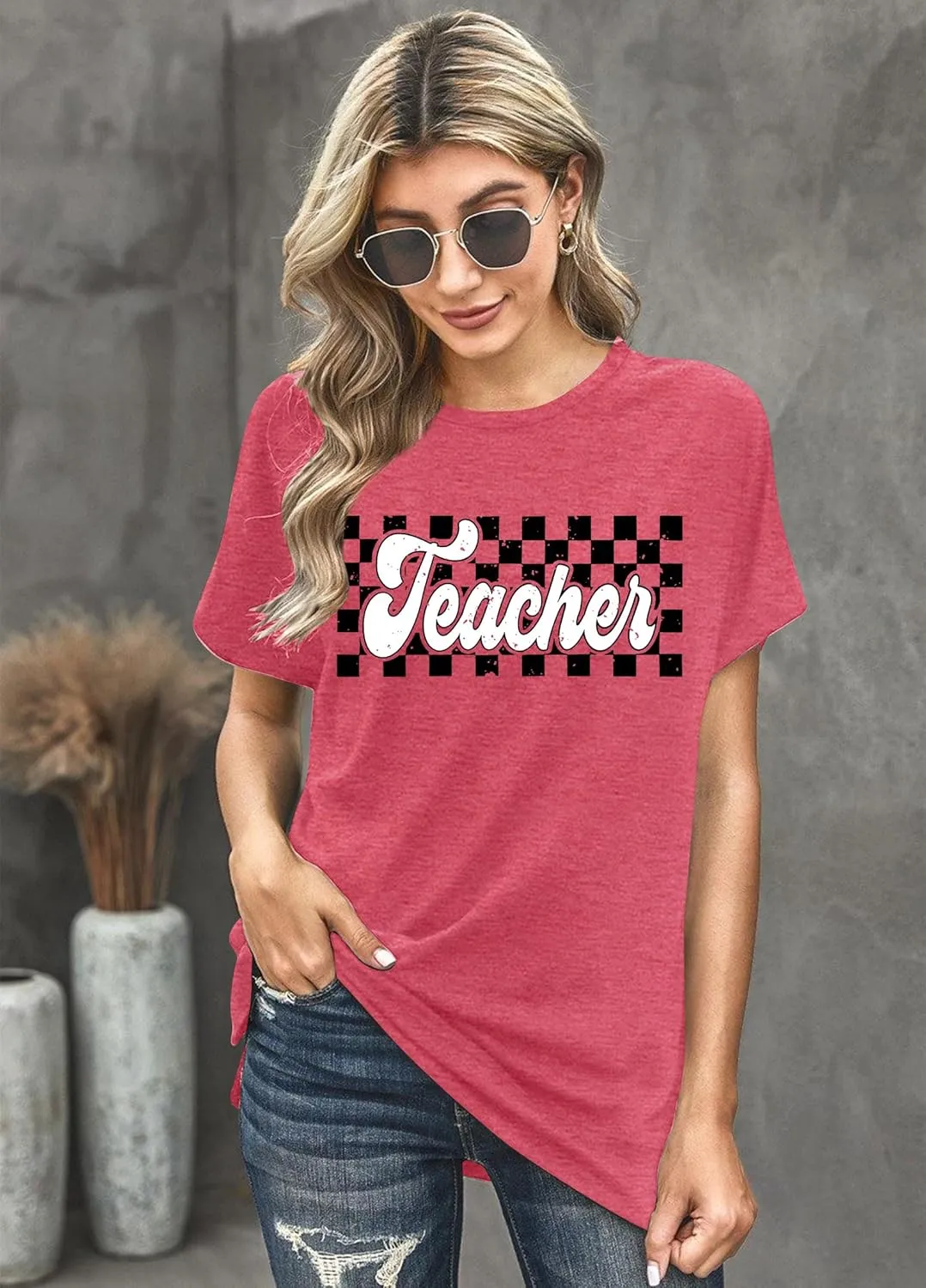 Teacher Shirts Women Vintage Teacher Graphic Tshirt Teacher Life T Shirt Kindergarten Teachers Tees Casual Tops