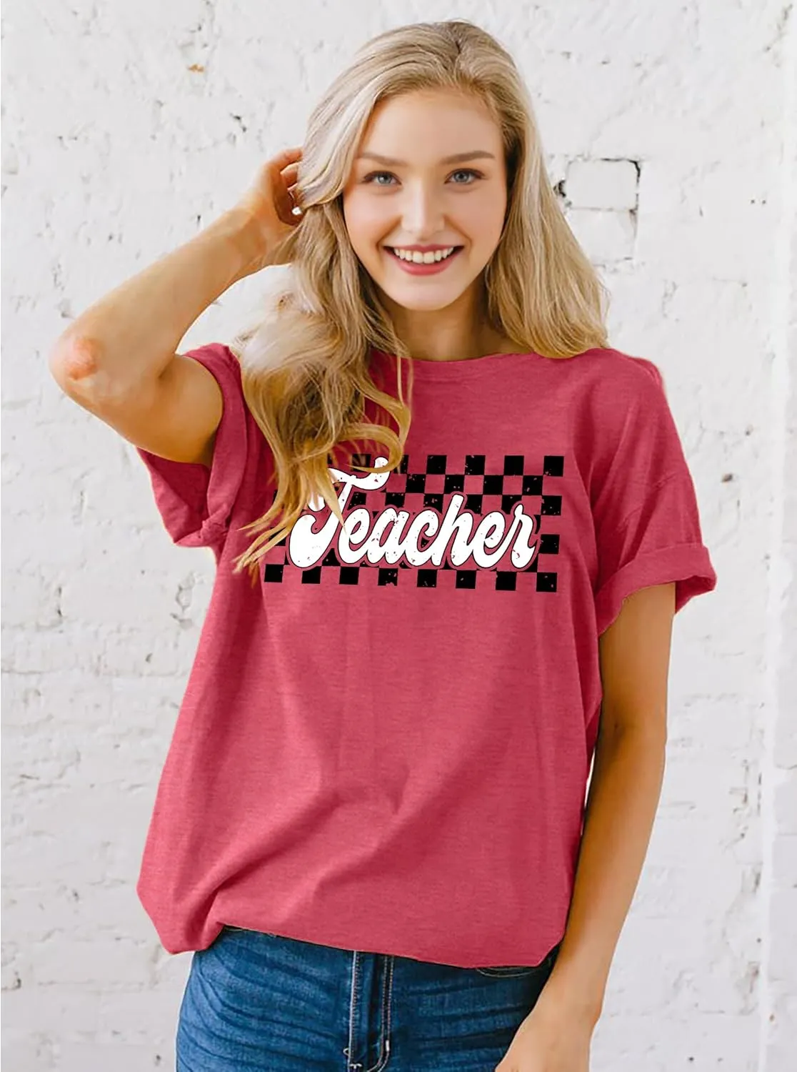 Teacher Shirts Women Vintage Teacher Graphic Tshirt Teacher Life T Shirt Kindergarten Teachers Tees Casual Tops