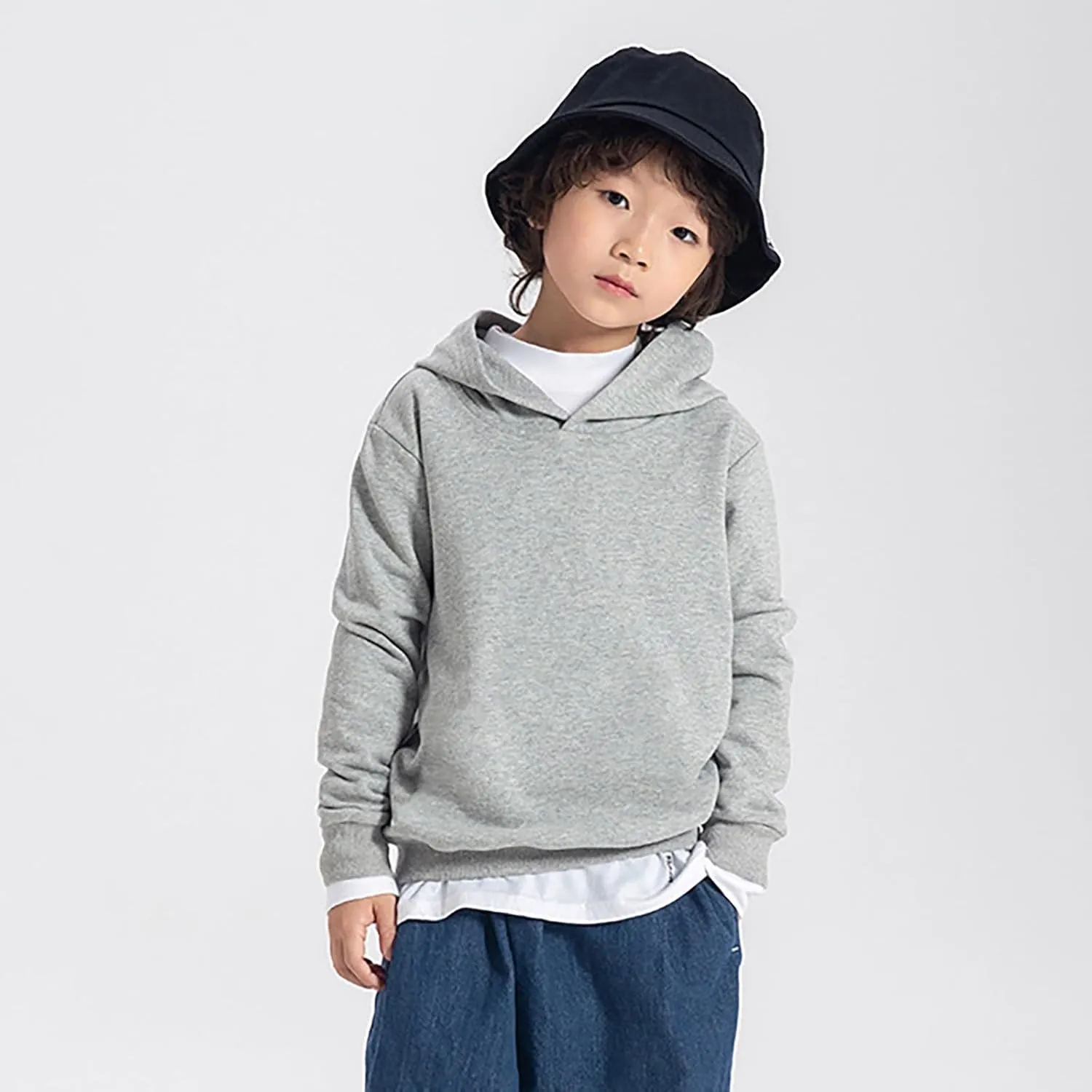 Toddler Kids Unisex Hooded Sweatshirt Long Sleeve Cuffs Solid Color Hoodie Pullover School Clothes Casual Tops