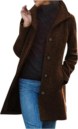 Trench Coat for Women 2024 Long Wool Coat Single Breasted Pea Coat Casual Lapel Coat Thicken Winter Coat Jacket