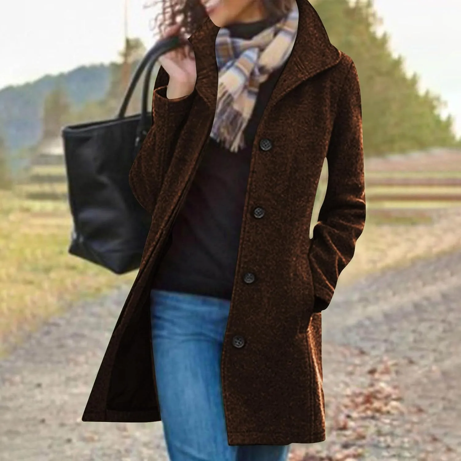 Trench Coat for Women 2024 Long Wool Coat Single Breasted Pea Coat Casual Lapel Coat Thicken Winter Coat Jacket