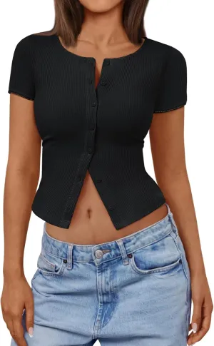 Trendy Queen Womens Summer Short Sleeve Cardigans 2025 Lightweight Button Down Shirts Fashion Casual Tops