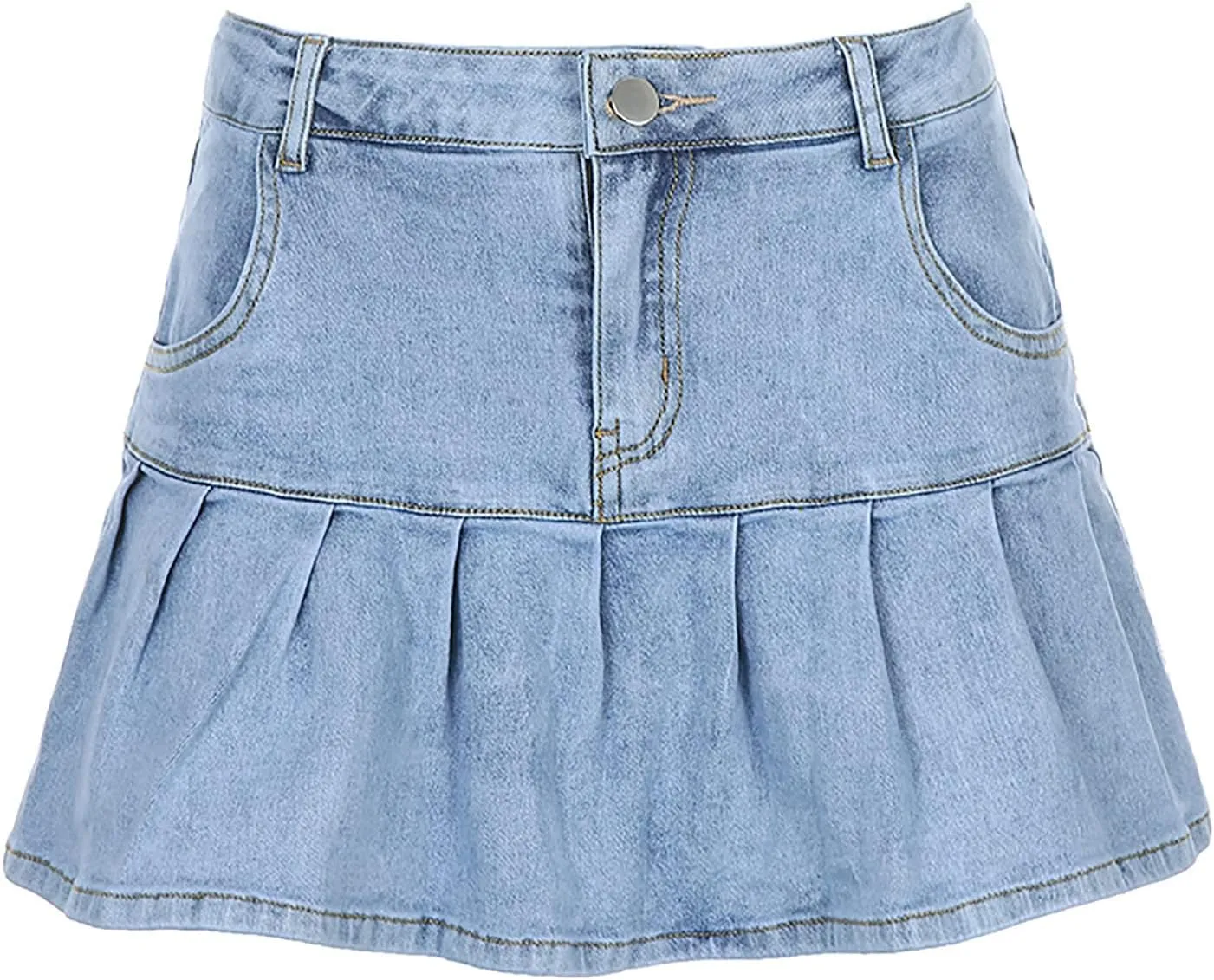 tuduoms Women Denim Pleated Skirts High Waist Slim A Line Ruffle Trumpet Mini Skirts Sweet Sexy Fashion Short Skirts Girls