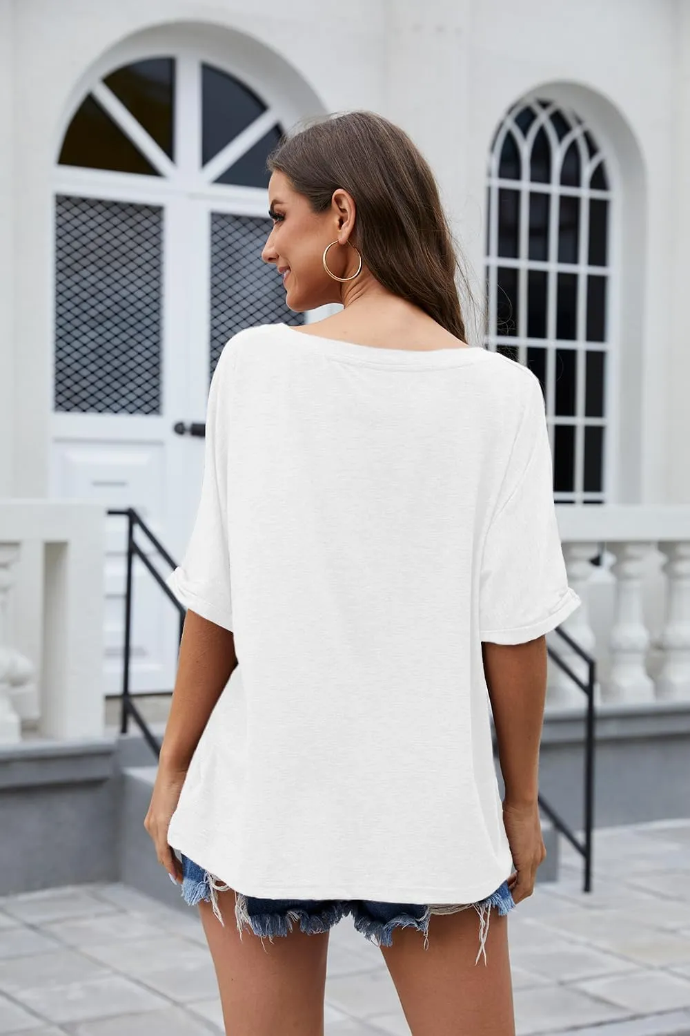UNCLECAT Women's V Neck Oversized T-Shirts Summer Short Sleeve Shirts Loose Casual Tops Tee