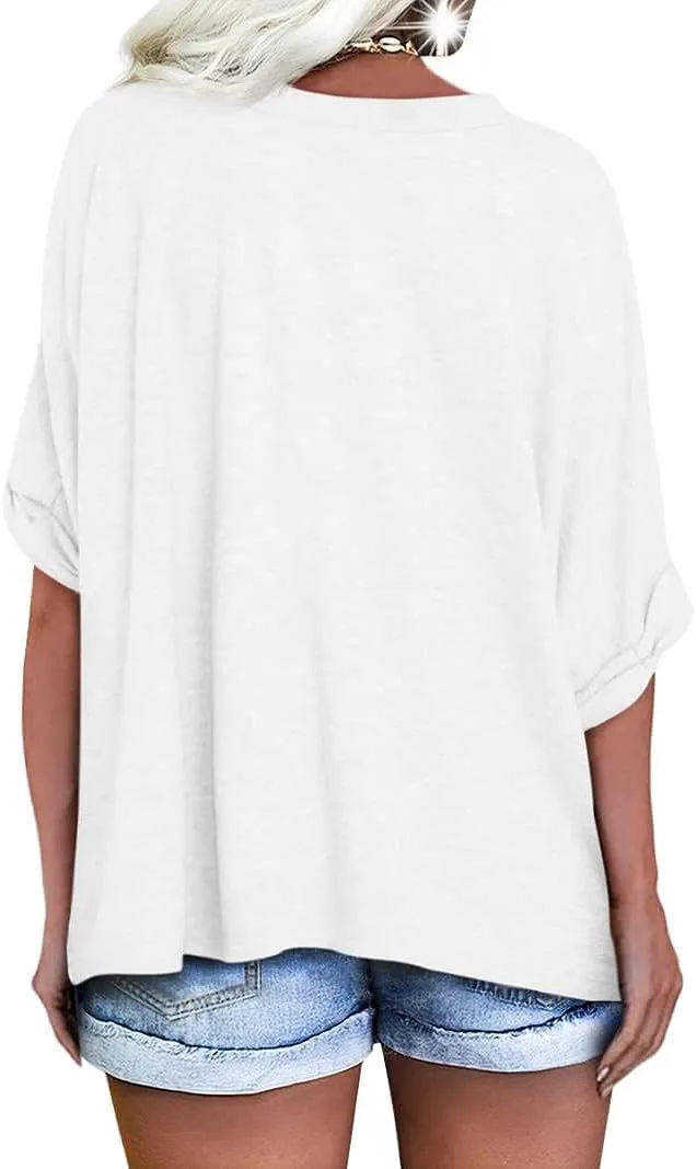 UNCLECAT Women's V Neck Oversized T-Shirts Summer Short Sleeve Shirts Loose Casual Tops Tee