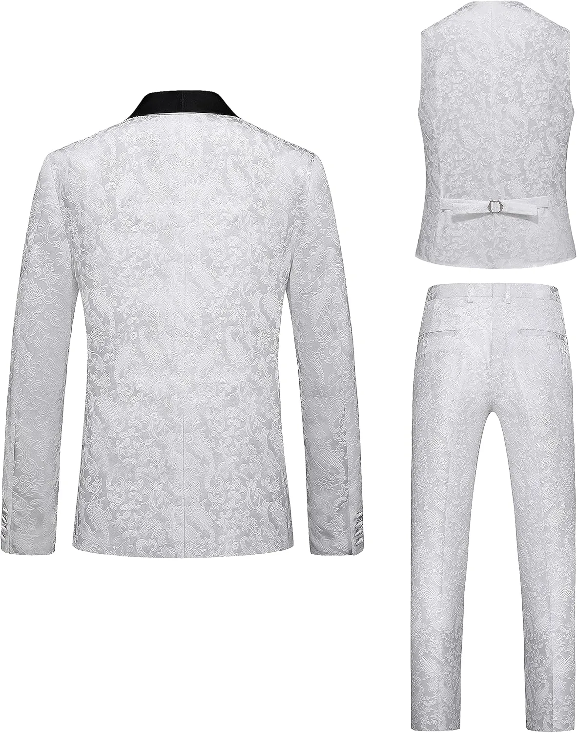 UNINUKOO Mens Suits Slim Fit 3 Piece Jacquard Suit 1 Button Shawl Collar Wedding Formal Tuxedo for Men