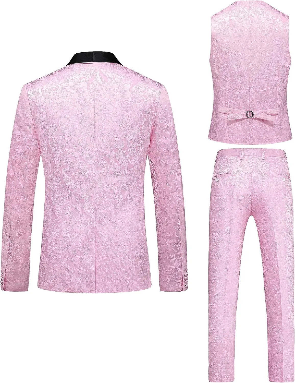 UNINUKOO Mens Suits Slim Fit 3 Piece Jacquard Suit 1 Button Shawl Collar Wedding Formal Tuxedo for Men
