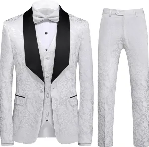UNINUKOO Mens Suits Slim Fit 3 Piece Jacquard Suit 1 Button Shawl Collar Wedding Formal Tuxedo for Men
