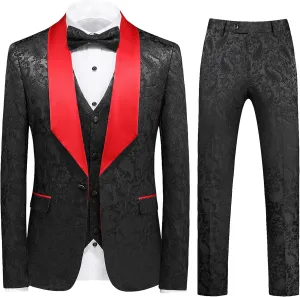 UNINUKOO Mens Suits Slim Fit 3 Piece Jacquard Suit 1 Button Shawl Collar Wedding Formal Tuxedo for Men