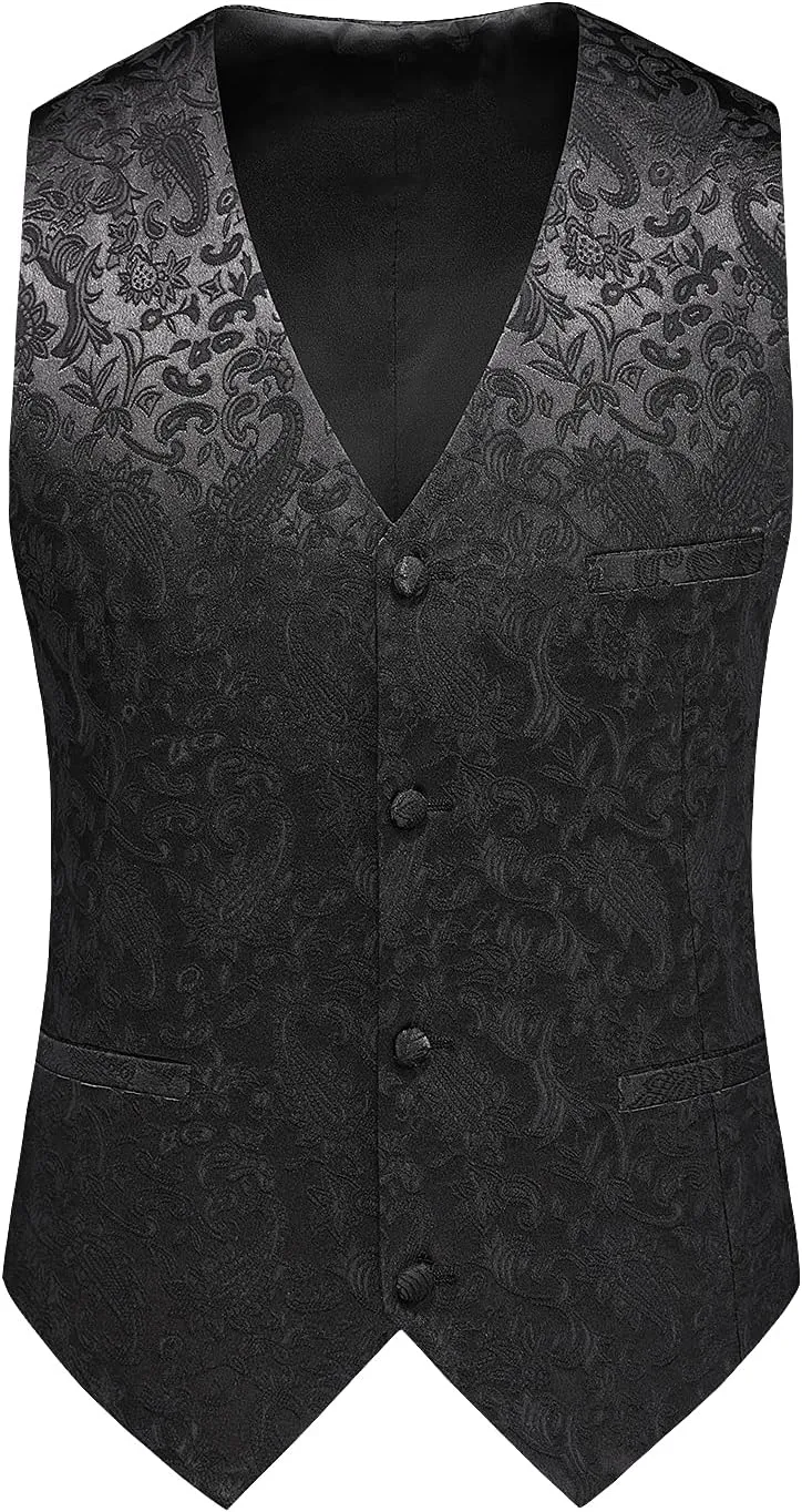 UNINUKOO Mens Suits Slim Fit 3 Piece Jacquard Suit 1 Button Shawl Collar Wedding Formal Tuxedo for Men