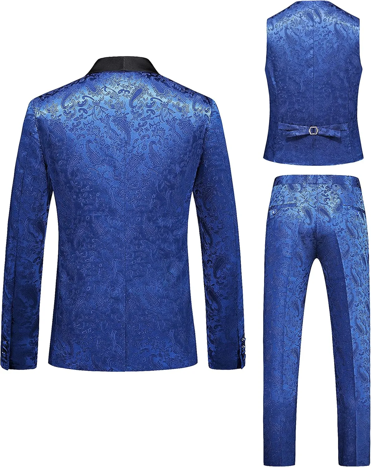 UNINUKOO Mens Suits Slim Fit 3 Piece Jacquard Suit 1 Button Shawl Collar Wedding Formal Tuxedo for Men