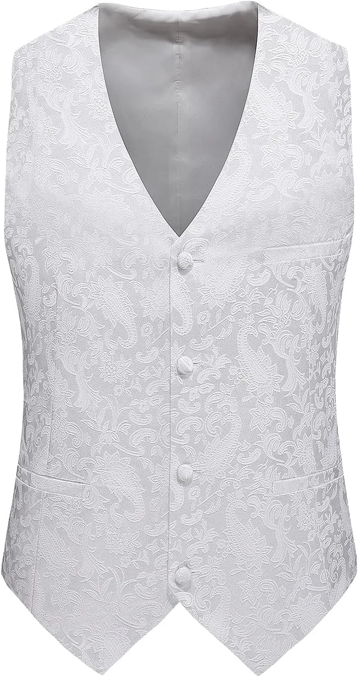 UNINUKOO Mens Suits Slim Fit 3 Piece Jacquard Suit 1 Button Shawl Collar Wedding Formal Tuxedo for Men
