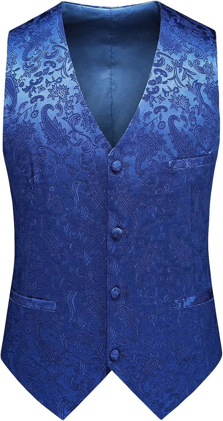 UNINUKOO Mens Suits Slim Fit 3 Piece Jacquard Suit 1 Button Shawl Collar Wedding Formal Tuxedo for Men