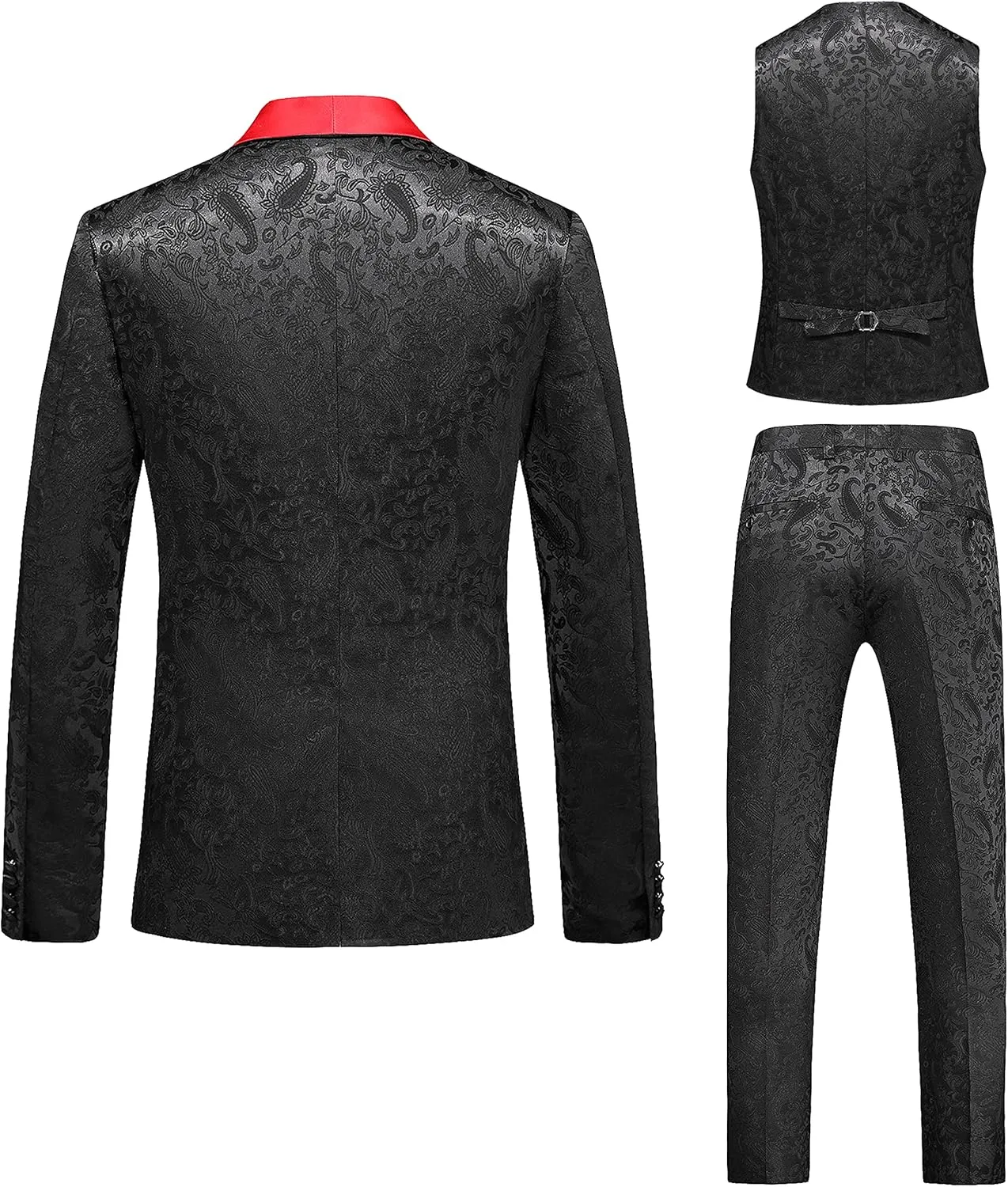 UNINUKOO Mens Suits Slim Fit 3 Piece Jacquard Suit 1 Button Shawl Collar Wedding Formal Tuxedo for Men