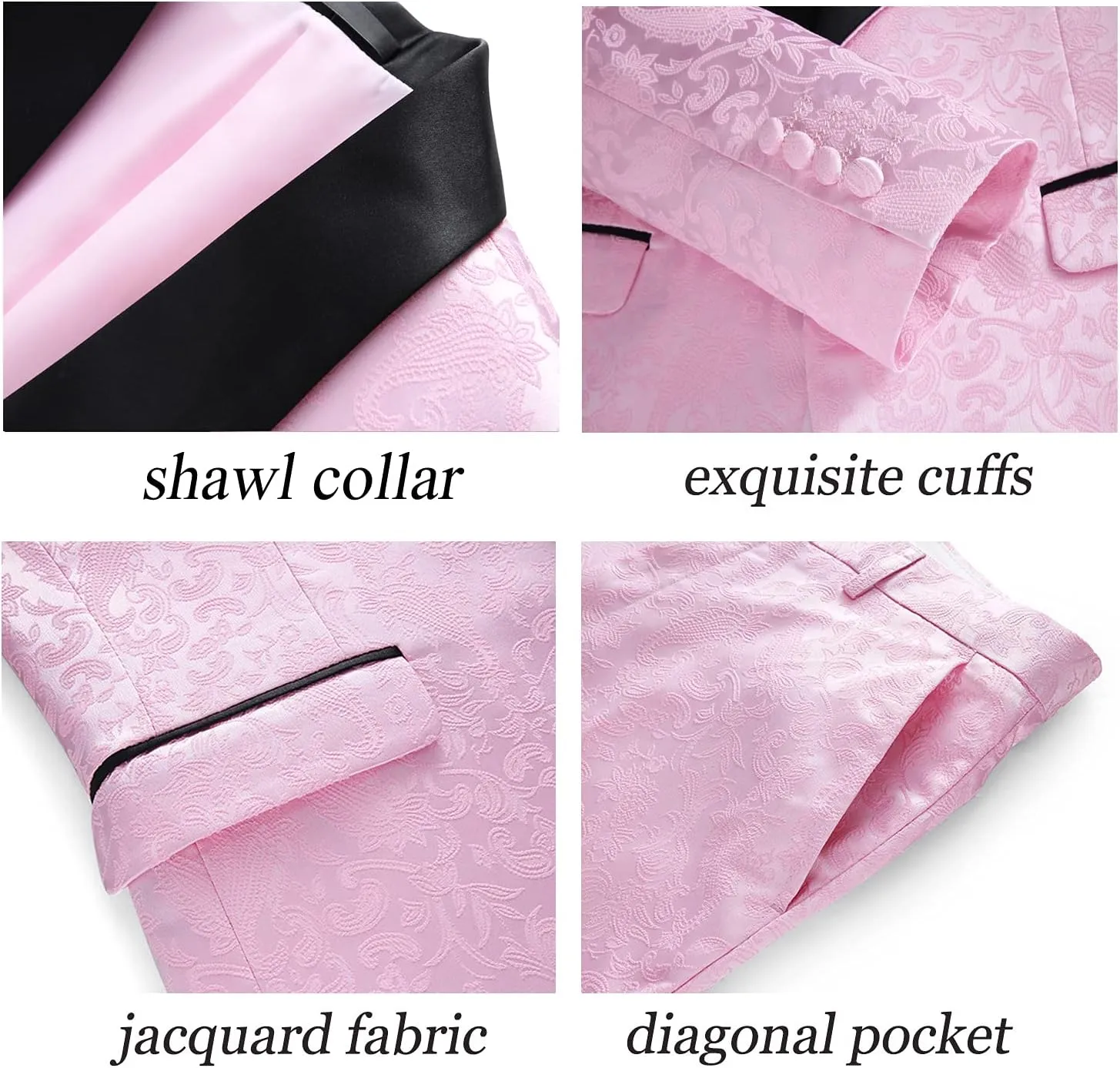 UNINUKOO Mens Suits Slim Fit 3 Piece Jacquard Suit 1 Button Shawl Collar Wedding Formal Tuxedo for Men