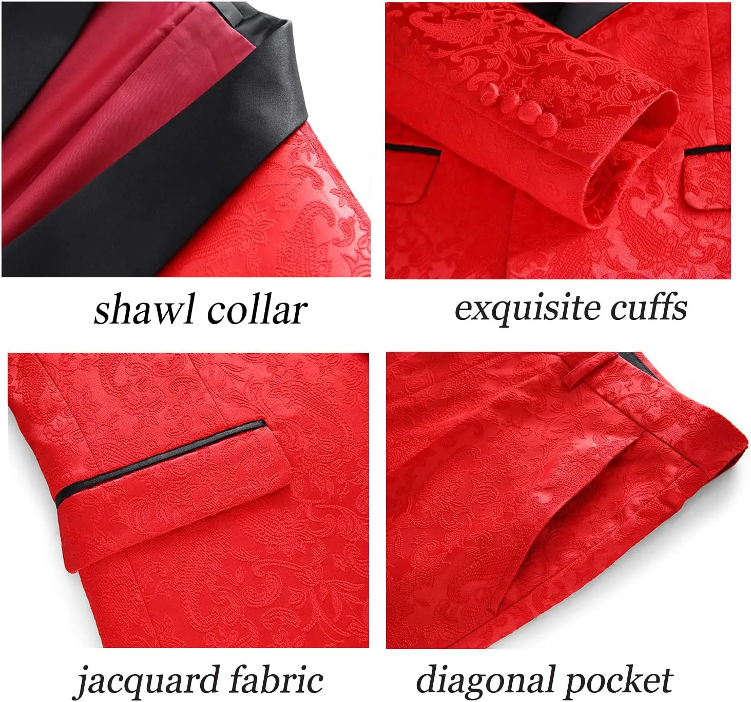 UNINUKOO Mens Suits Slim Fit 3 Piece Jacquard Suit 1 Button Shawl Collar Wedding Formal Tuxedo for Men