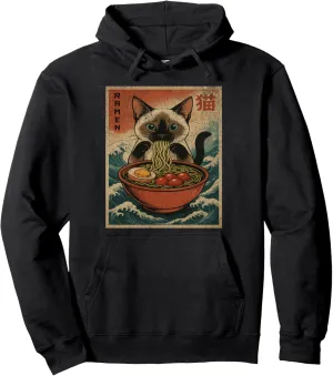 Unisex Anime Cat Ramen Japanese Funny Graphic Tee Kawaii Cat Pullover Hoodie