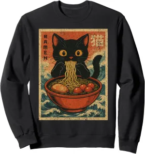 Unisex Anime Cat Ramen Japanese Funny Graphic Tees Kawaii Ca Sweatshirt