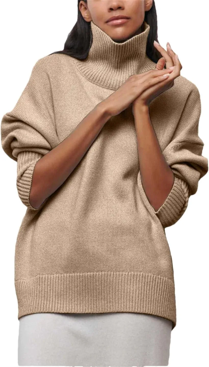 Vogrtcc Women Winter Turtleneck Sweater Oversize Long Sleeve Top Autumn Casual Loose Thick Warm Knitted Pullovers