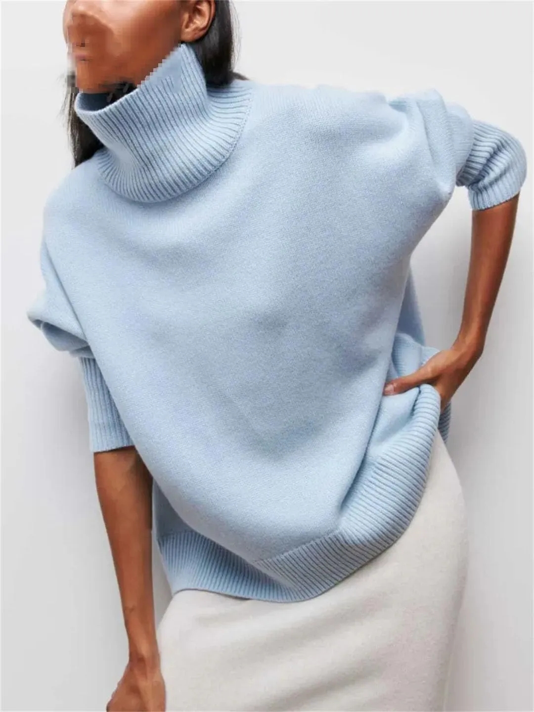 Vogrtcc Women Winter Turtleneck Sweater Oversize Long Sleeve Top Autumn Casual Loose Thick Warm Knitted Pullovers