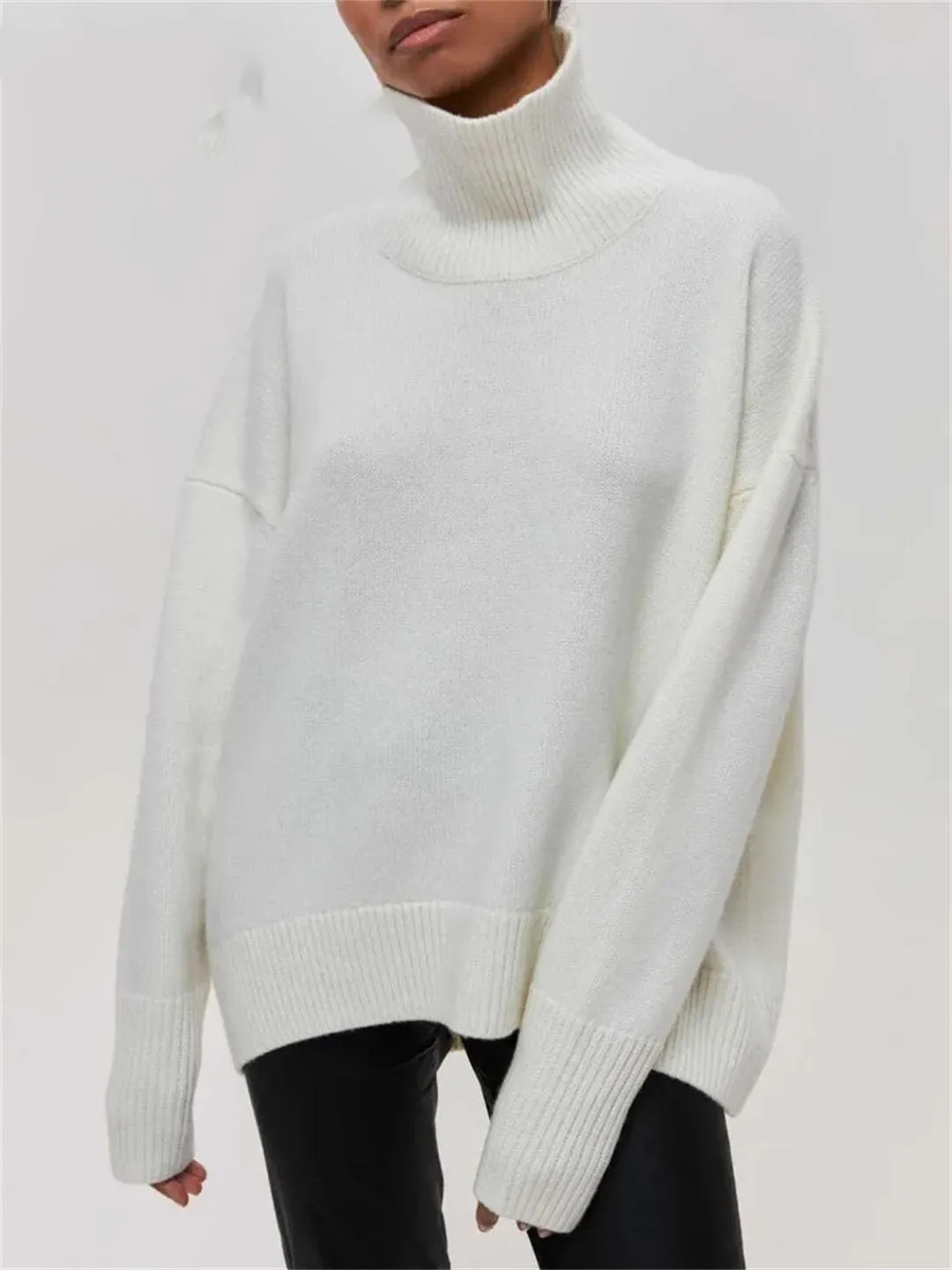 Vogrtcc Women Winter Turtleneck Sweater Oversize Long Sleeve Top Autumn Casual Loose Thick Warm Knitted Pullovers