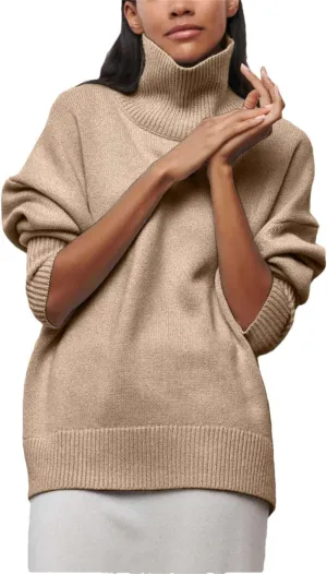 Vogrtcc Women Winter Turtleneck Sweater Oversize Long Sleeve Top Autumn Casual Loose Thick Warm Knitted Pullovers