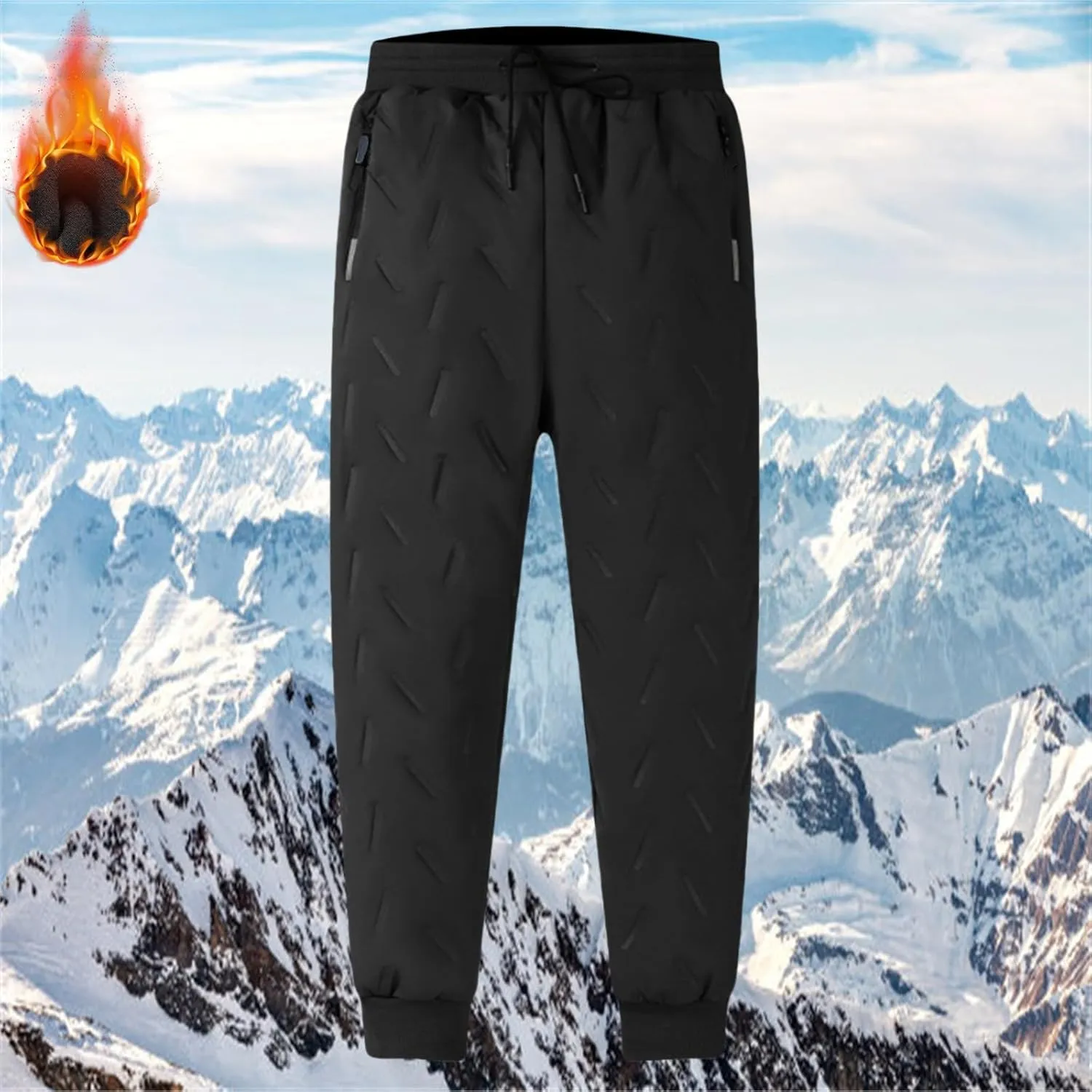 Warm Sweatpants for Men Fleece Lined Waterproof Thermal Winter Pants Plus Size Elastic Waist Trousers with Zip Pocket