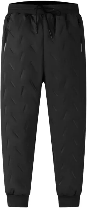 Warm Sweatpants for Men Fleece Lined Waterproof Thermal Winter Pants Plus Size Elastic Waist Trousers with Zip Pocket