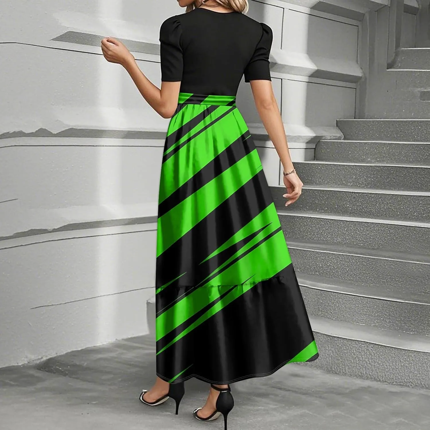 Wedding Guest Dresses for Women Summer Short Sleeve Floral Long Dress Elegant Party Cocktail A Line Flowy Maxi Dress