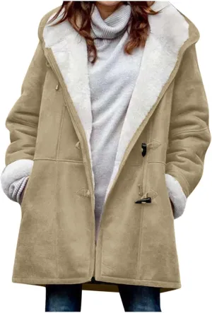Winter Coats for Women 2024 Warm Sherpa Fleece Lined Distressed Jackets Hooded Parka Faux Suede Pea Coat Outerwear